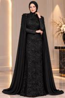 Vêtements hijab NOIR ROBE DE SOIRÉE DÉTAIL CAPE T 9763