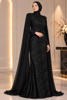 Vêtements hijab NOIR ROBE DE SOIRÉE DÉTAIL CAPE T 9763