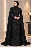 Vêtements hijab NOIR ROBE DE SOIRÉE DÉTAIL CAPE T 9763
