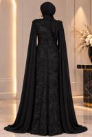 Vêtements hijab NOIR ROBE DE SOIRÉE DÉTAIL CAPE T 9763