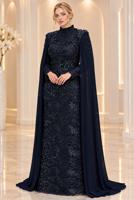 Vêtements hijab BLEU MARINE ROBE DE SOIRÉE DÉTAIL CAPE T 9763