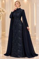 Vêtements hijab BLEU MARINE ROBE DE SOIRÉE DÉTAIL CAPE T 9763