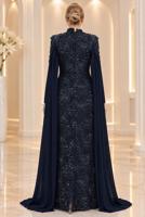 Vêtements hijab BLEU MARINE ROBE DE SOIRÉE DÉTAIL CAPE T 9763