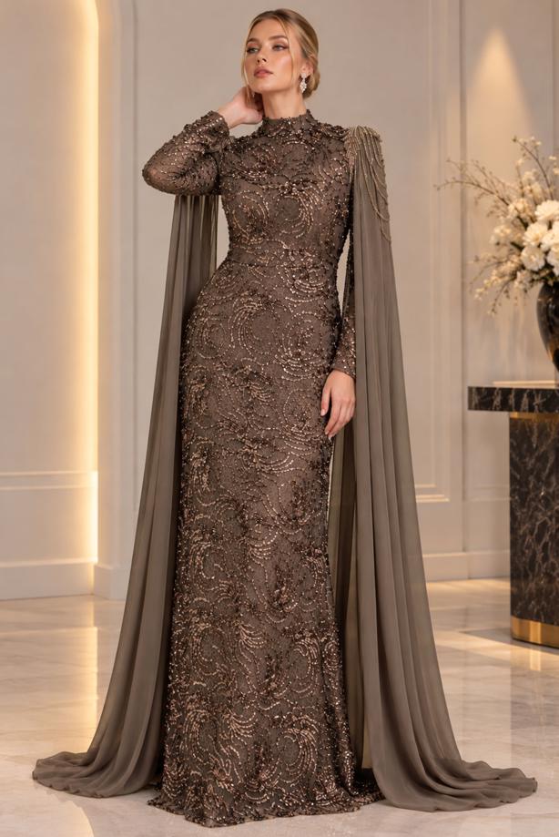 Vêtements hijab VISON ROBE DE SOIRÉE DÉTAIL CAPE T 9763 - TRENDTESETTÜR