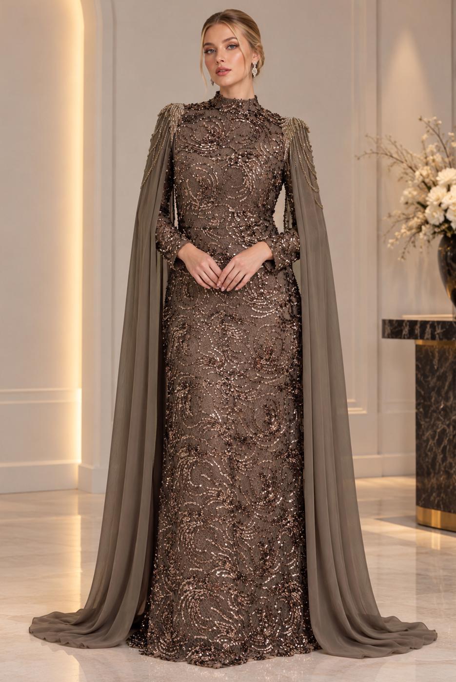 Vêtements hijab VISON ROBE DE SOIRÉE DÉTAIL CAPE T 9763