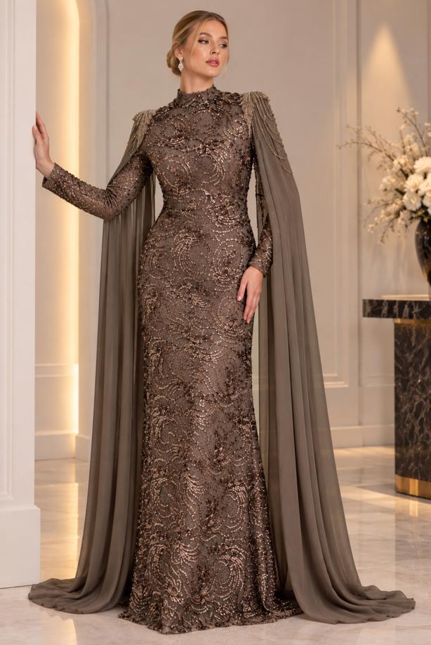 Vêtements hijab VISON ROBE DE SOIRÉE DÉTAIL CAPE T 9763 - TRENDTESETTÜR