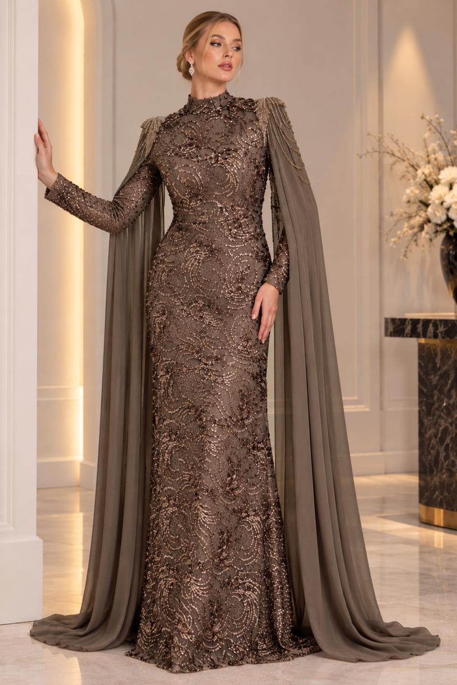 Vêtements hijab VISON ROBE DE SOIRÉE DÉTAIL CAPE T 9763