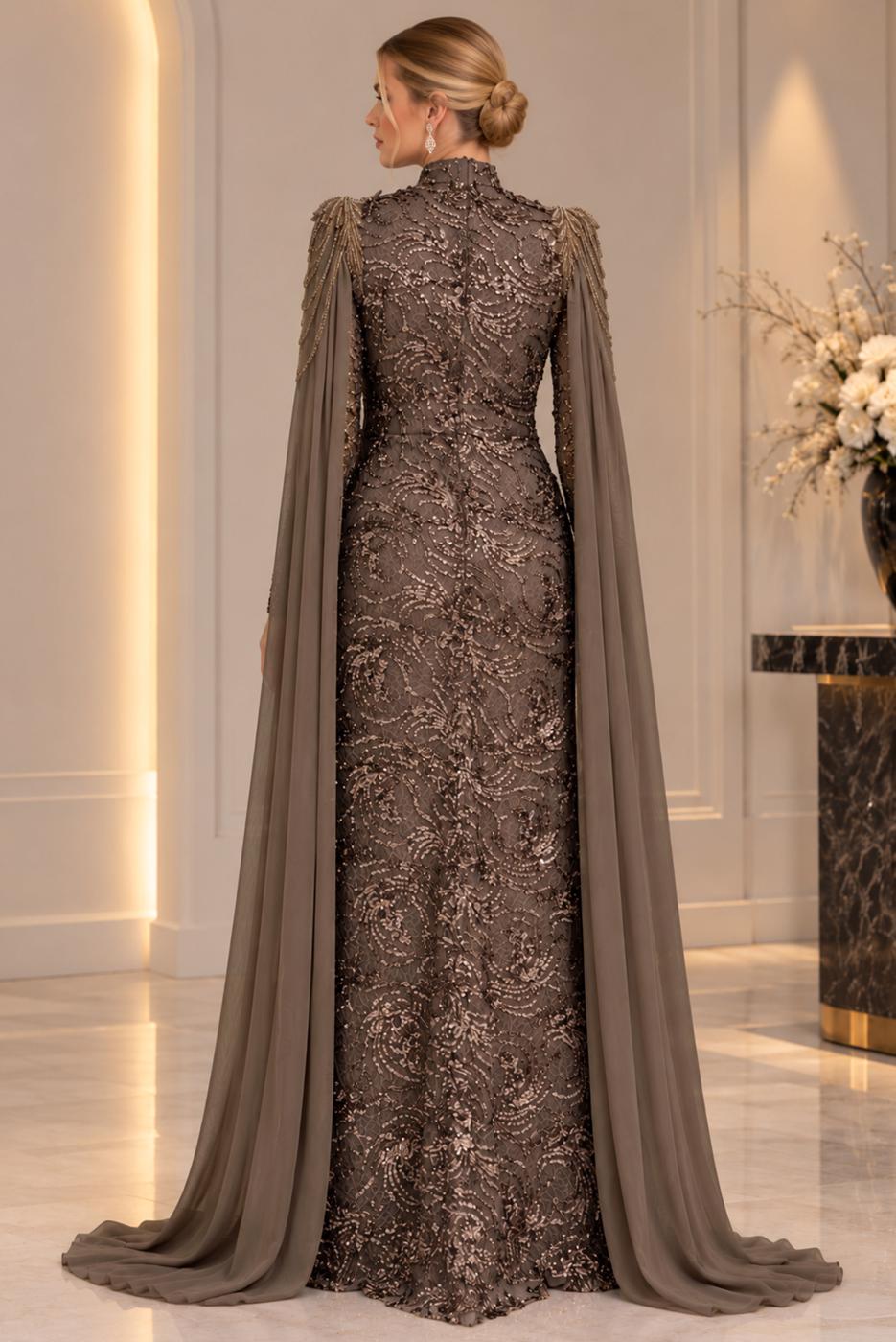 Vêtements hijab VISON ROBE DE SOIRÉE DÉTAIL CAPE T 9763