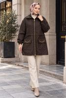 Hijab clothing BROWN CHAIN DETAIL QUILTED JACKET T 2803