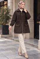 Hijab clothing BROWN CHAIN DETAIL QUILTED JACKET T 2803
