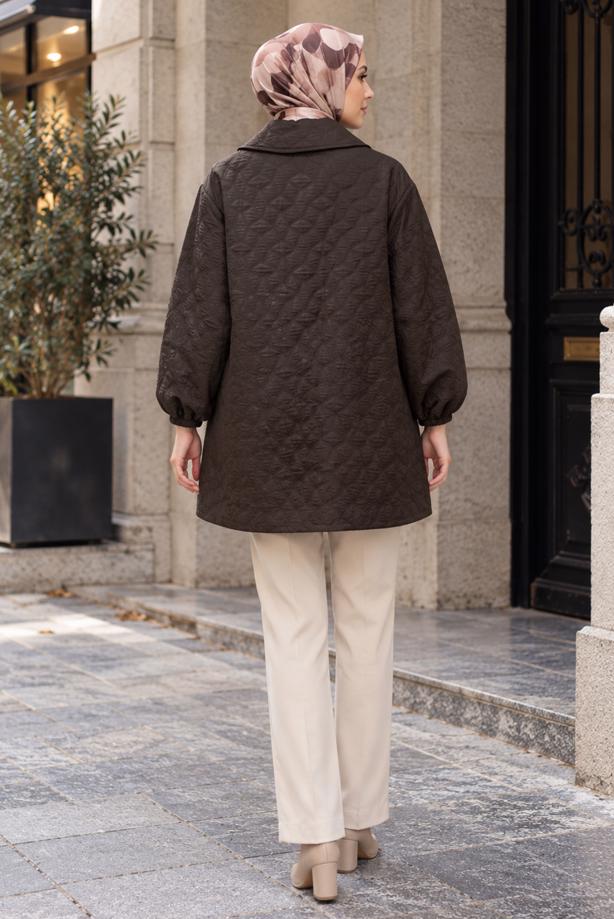 Hijab clothing BROWN CHAIN DETAIL QUILTED JACKET T 2803 - TRENDTESETTÜR