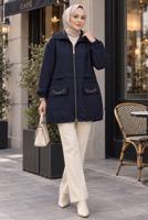 Hijab clothing NAVY BLUE CHAIN DETAIL QUILTED JACKET T 2803