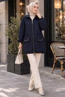 Hijab clothing NAVY BLUE CHAIN DETAIL QUILTED JACKET T 2803