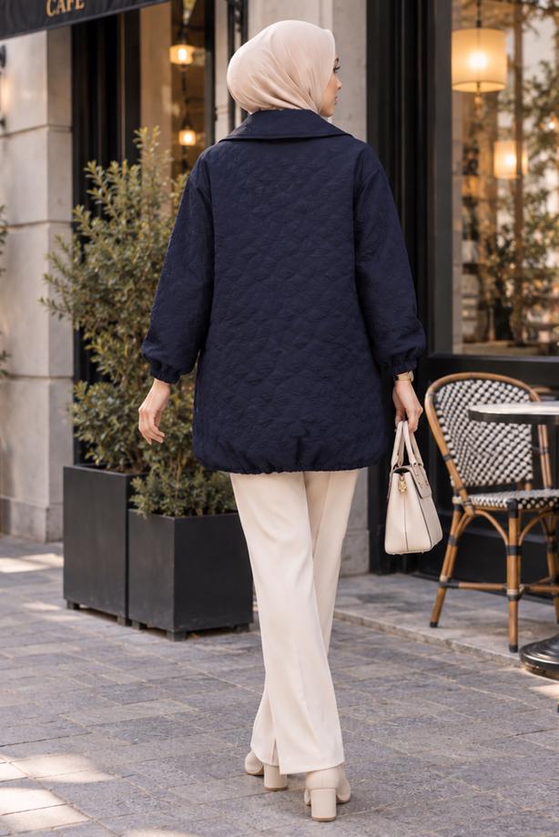 Hijab clothing NAVY BLUE CHAIN DETAIL QUILTED JACKET T 2803 - TRENDTESETTÜR