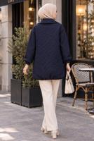 Hijab clothing NAVY BLUE CHAIN DETAIL QUILTED JACKET T 2803