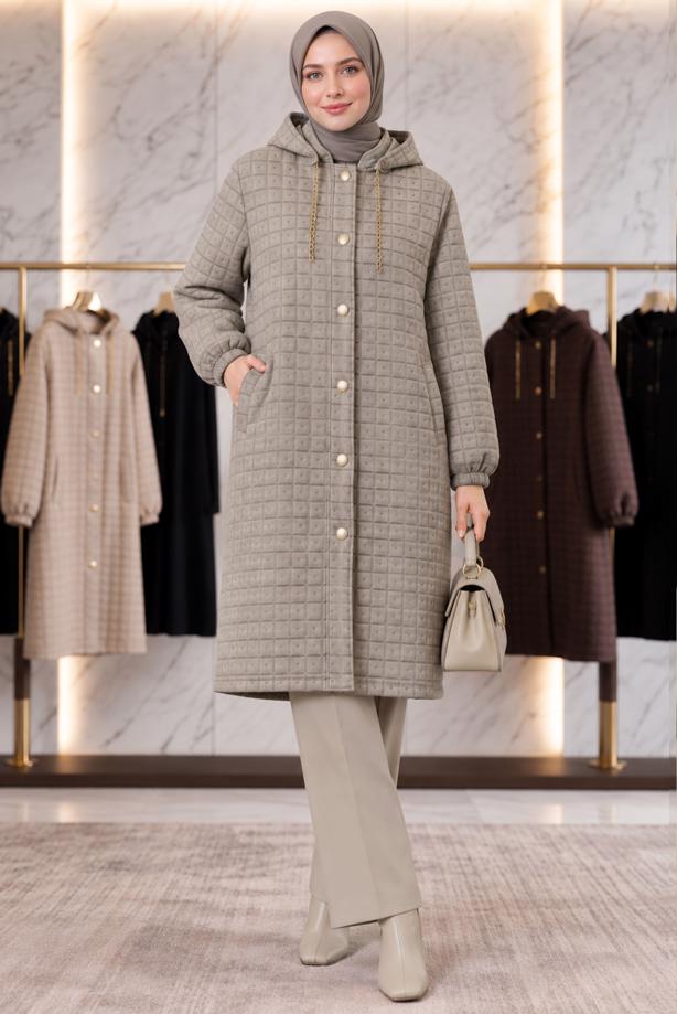 Tesettür giyim BEJ T 7802 DFL ZİNCİR DETAYLI CEKET - TRENDTESETTÜR