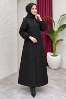 Hijab clothing BLACK HOODED QUILTED COAT T 8203