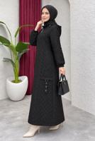 Hijab clothing BLACK HOODED QUILTED COAT T 8203