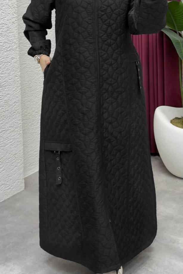 Hijab clothing BLACK HOODED QUILTED COAT T 8203 - TRENDTESETTÜR