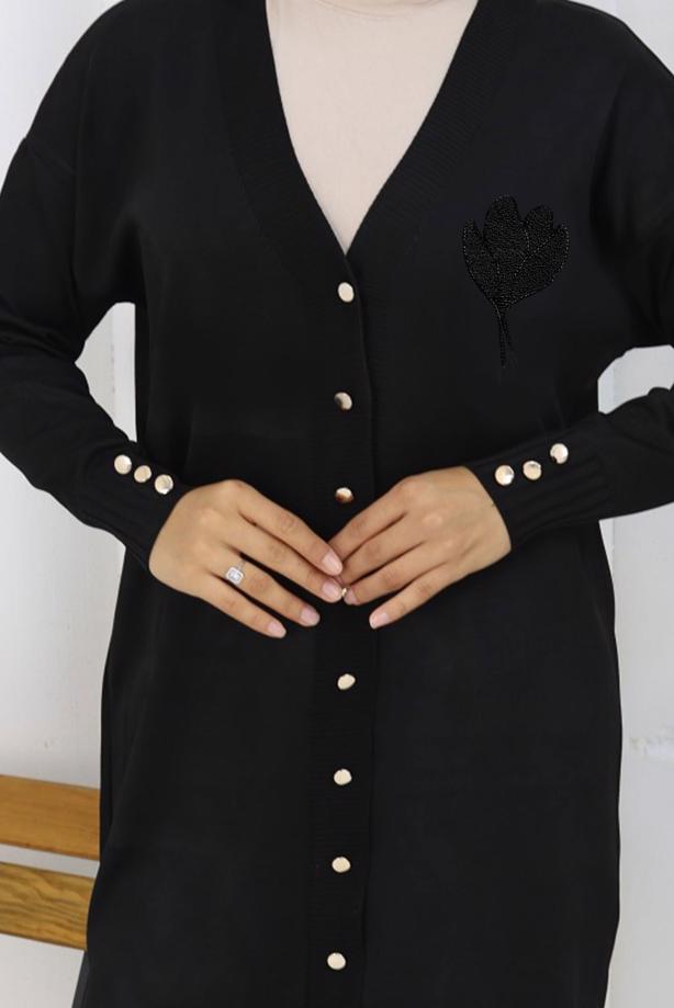 Tesettür giyim SİYAH UZUN TRİKO HIRKA T 0623-1 - TRENDTESETTÜR