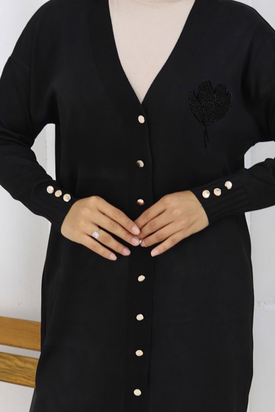Tesettür giyim SİYAH V YAKA TRİKO HIRKA T 0623-1