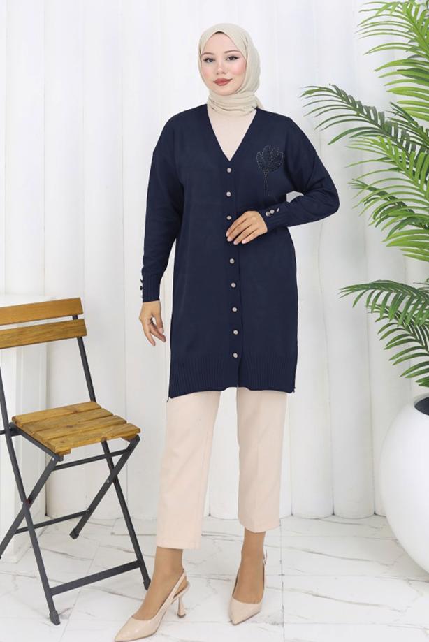 Tesettür giyim LACİVERT UZUN TRİKO HIRKA T 0623-1 - TRENDTESETTÜR