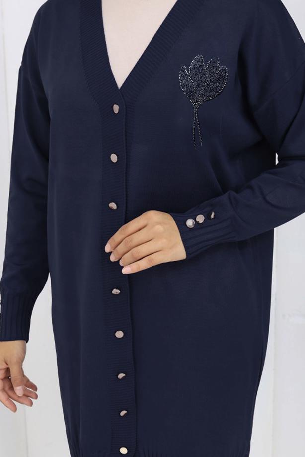 Tesettür giyim LACİVERT UZUN TRİKO HIRKA T 0623-1 - TRENDTESETTÜR