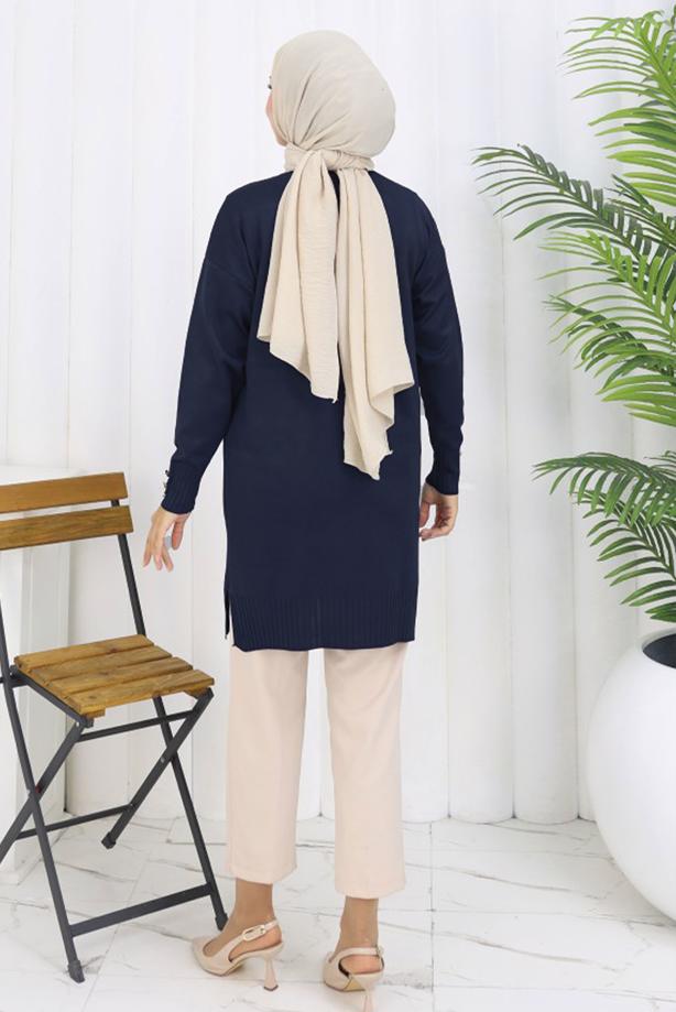 Tesettür giyim LACİVERT UZUN TRİKO HIRKA T 0623-1 - TRENDTESETTÜR
