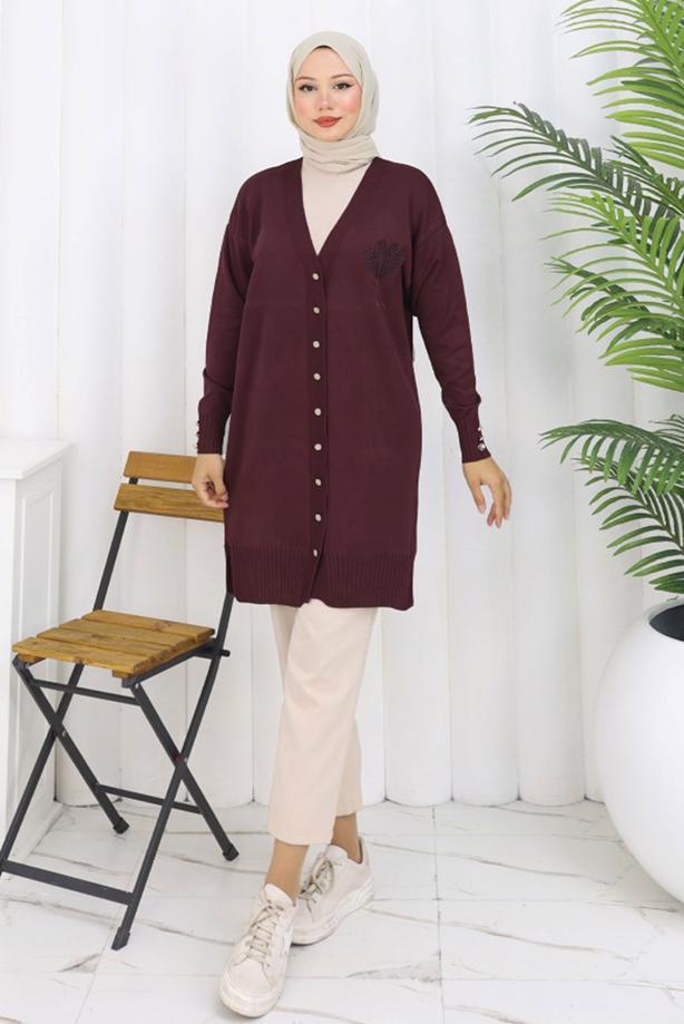 Tesettür giyim MÜRDÜM UZUN TRİKO HIRKA T 0623-1 - TRENDTESETTÜR