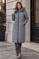 Tesettür giyim GRİ KAPÜŞONLU KAPİTONE MONT T 0105