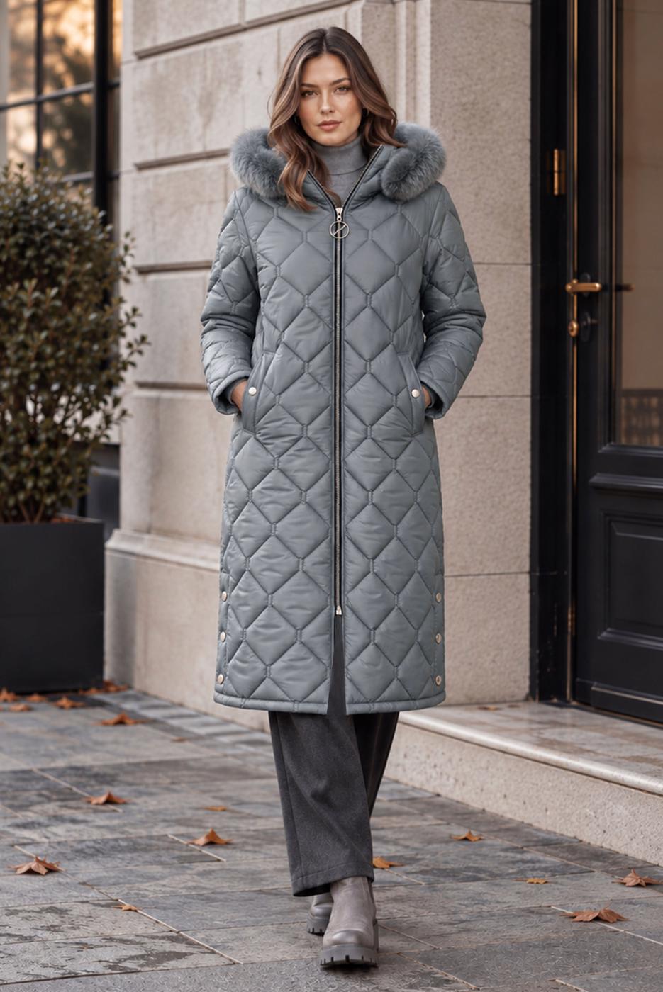 Tesettür giyim GRİ KAPÜŞONLU KAPİTONE MONT T 0105