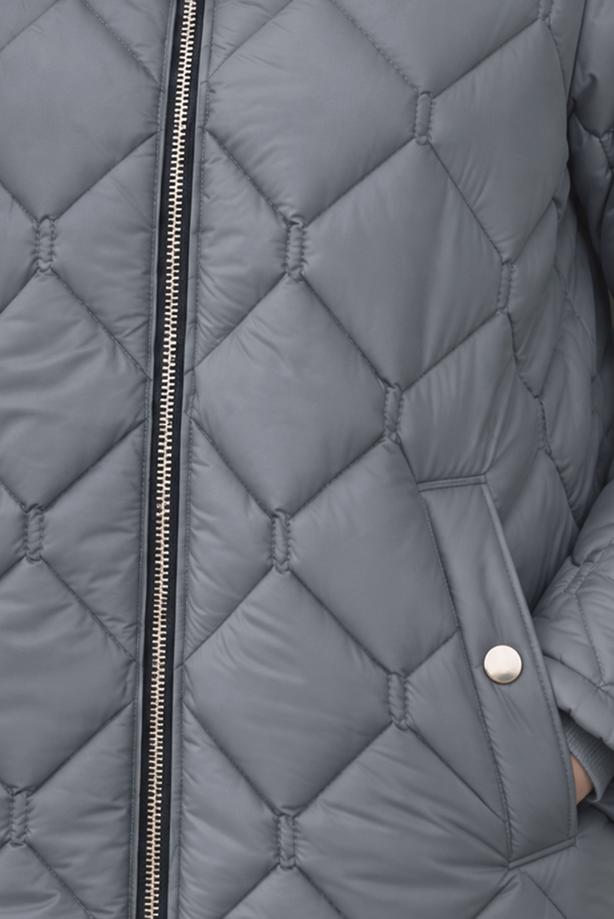 Tesettür giyim GRİ T 0105 DFL KAPÜŞONLU KAPİTONE MONT - TRENDTESETTÜR