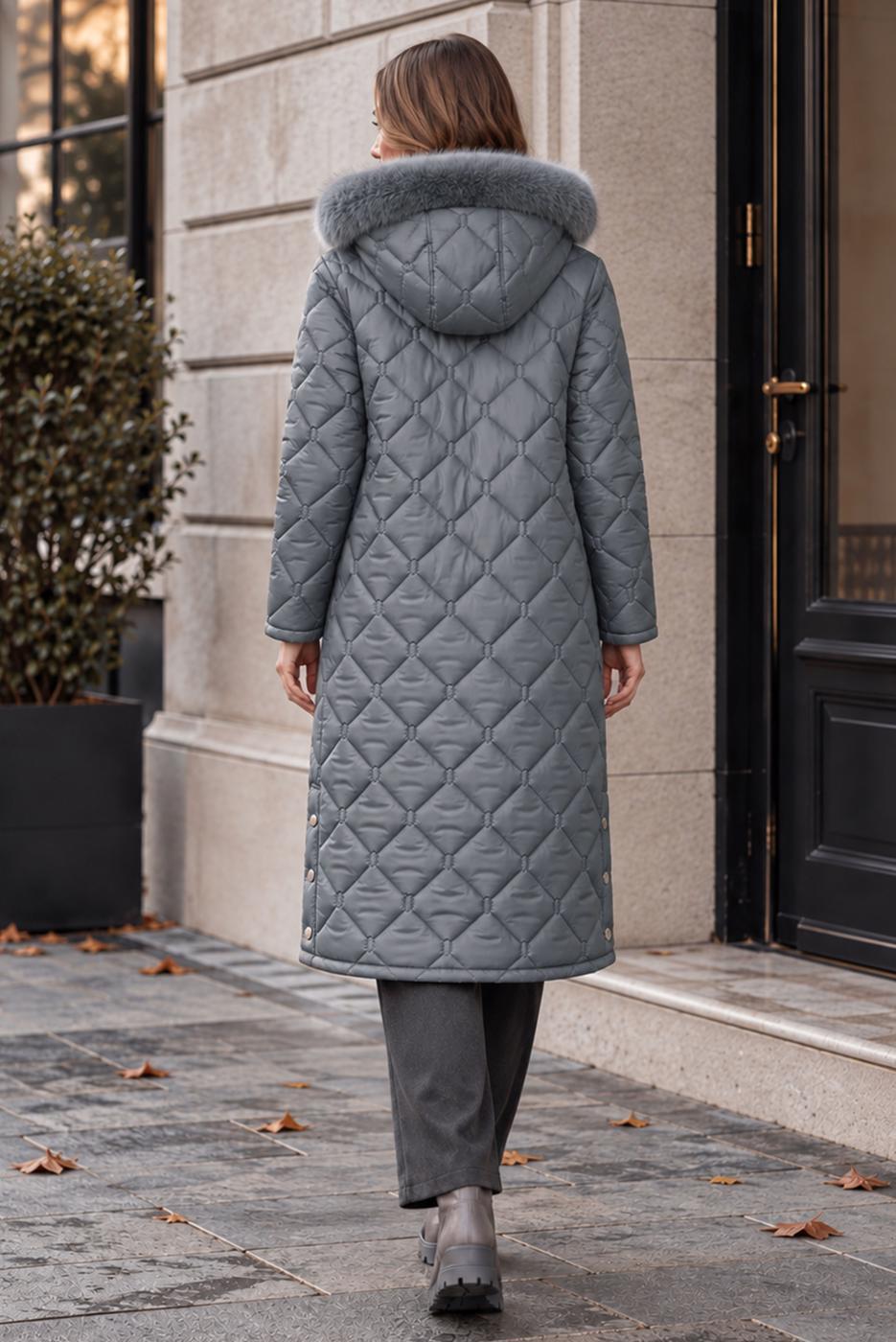 Tesettür giyim GRİ KAPÜŞONLU KAPİTONE MONT T 0105