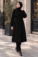 Tesettür giyim SİYAH KUŞAKLI KABAN T 0136