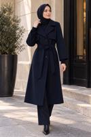 Hijab clothing NAVY BLUE BELTED COAT T 0136