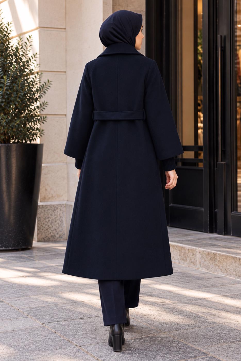 Hijab clothing NAVY BLUE BELTED COAT T 0136