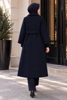 Hijab clothing NAVY BLUE BELTED COAT T 0136