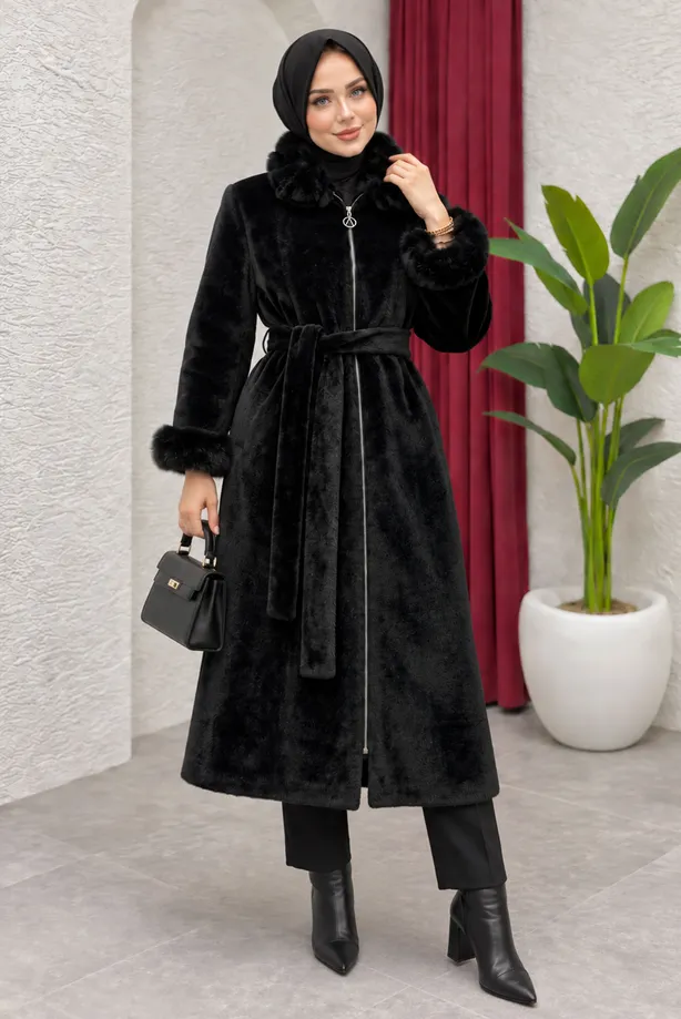 BELTED FUR DETAIL COAT T 2205