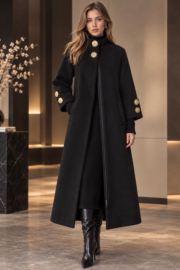 Tesettür giyim SİYAH FERMUARLI KAŞE KABAN T 7036 - TRENDTESETTÜR