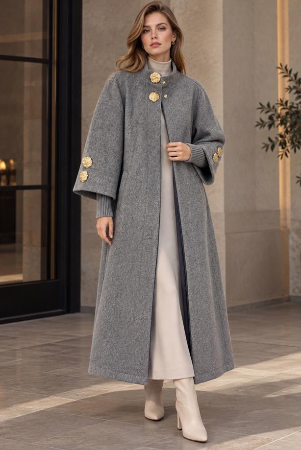 Tesettür giyim GRİ FERMUARLI KAŞE KABAN T 7036 - TRENDTESETTÜR