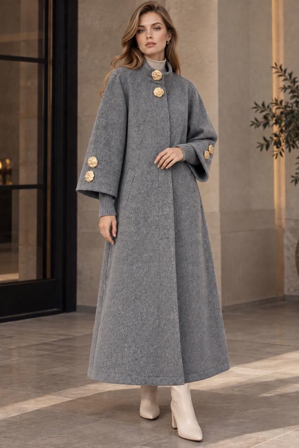 Tesettür giyim GRİ FERMUARLI KAŞE KABAN T 7036 - TRENDTESETTÜR