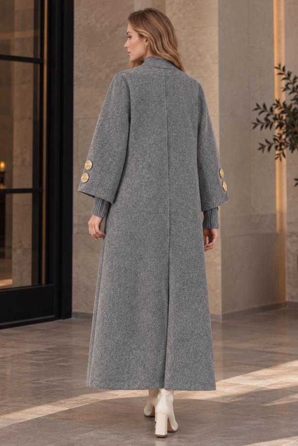 Tesettür giyim GRİ FERMUARLI KAŞE KABAN T 7036 - TRENDTESETTÜR