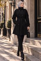 Hijab clothing BLACK BELTED CACHE COAT T 8236