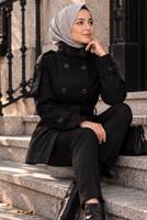 Hijab clothing BLACK BELTED CACHE COAT T 8236