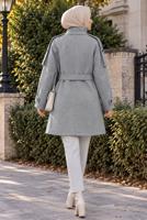 Hijab clothing GREY BELTED CACHE COAT T 8236