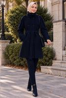 Hijab clothing NAVY BLUE BELTED CACHE COAT T 8236