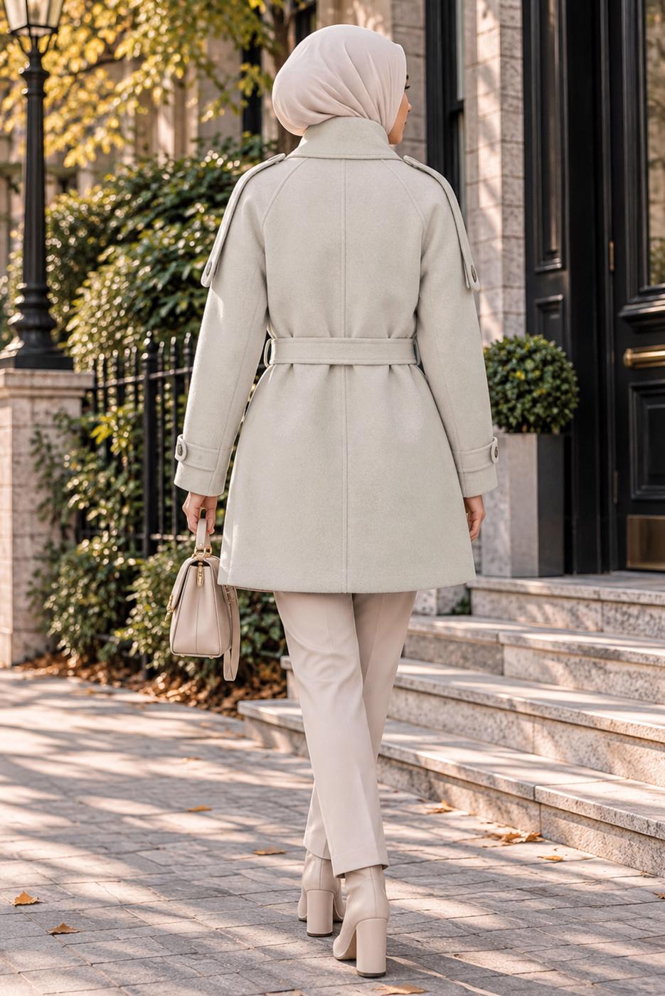 Hijab clothing BEIGE BELTED CACHE COAT T 8236