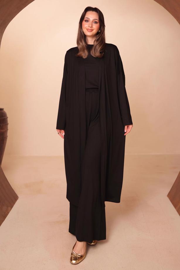 Hijab clothing BLACK VISCOSE THREE PIECE PANTSUIT T 1428 - TRENDTESETTÜR