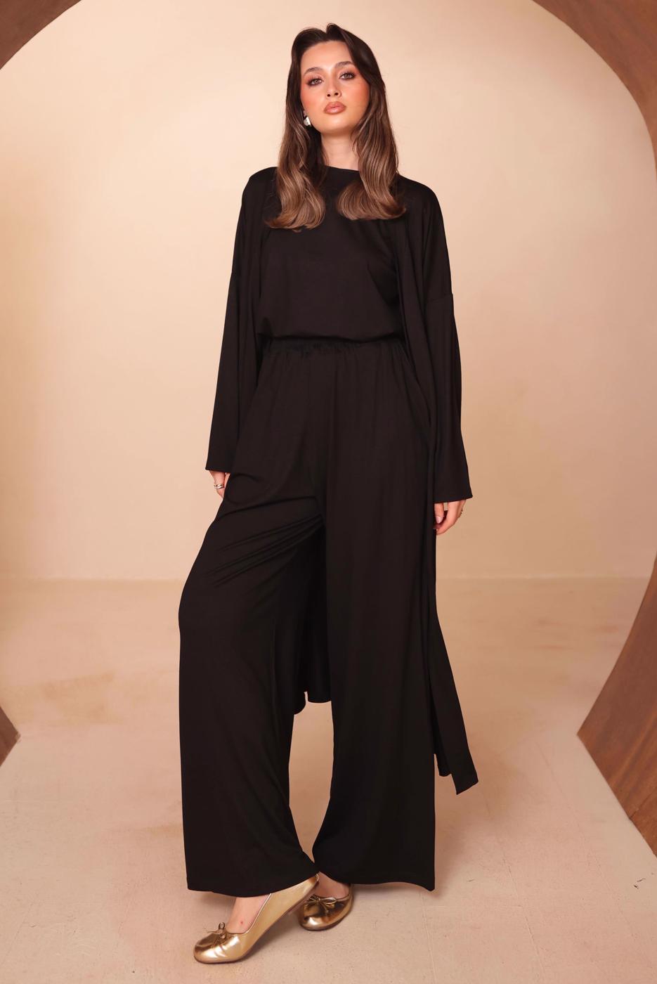 Hijab clothing BLACK VISCOSE THREE PIECE PANTSUIT T 1428