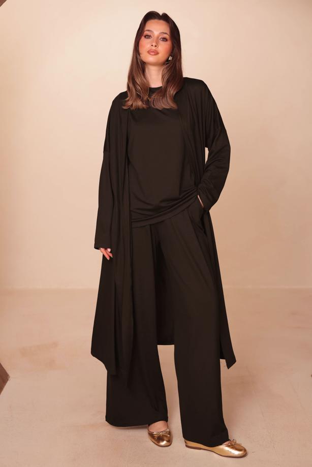 Hijab clothing BROWN VISCOSE THREE PIECE PANTSUIT T 1428 - TRENDTESETTÜR